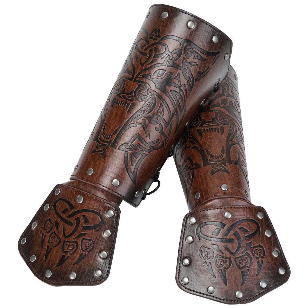 Armschienen aus WorldNorse Viking Wolf Triquetra Leder - Wolf#B - Braun - image 12