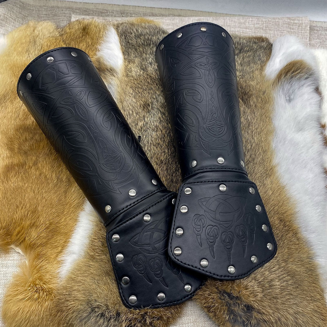 Armschienen aus WorldNorse Viking Wolf Triquetra Leder - Wolf#A - Schwarz - image 9