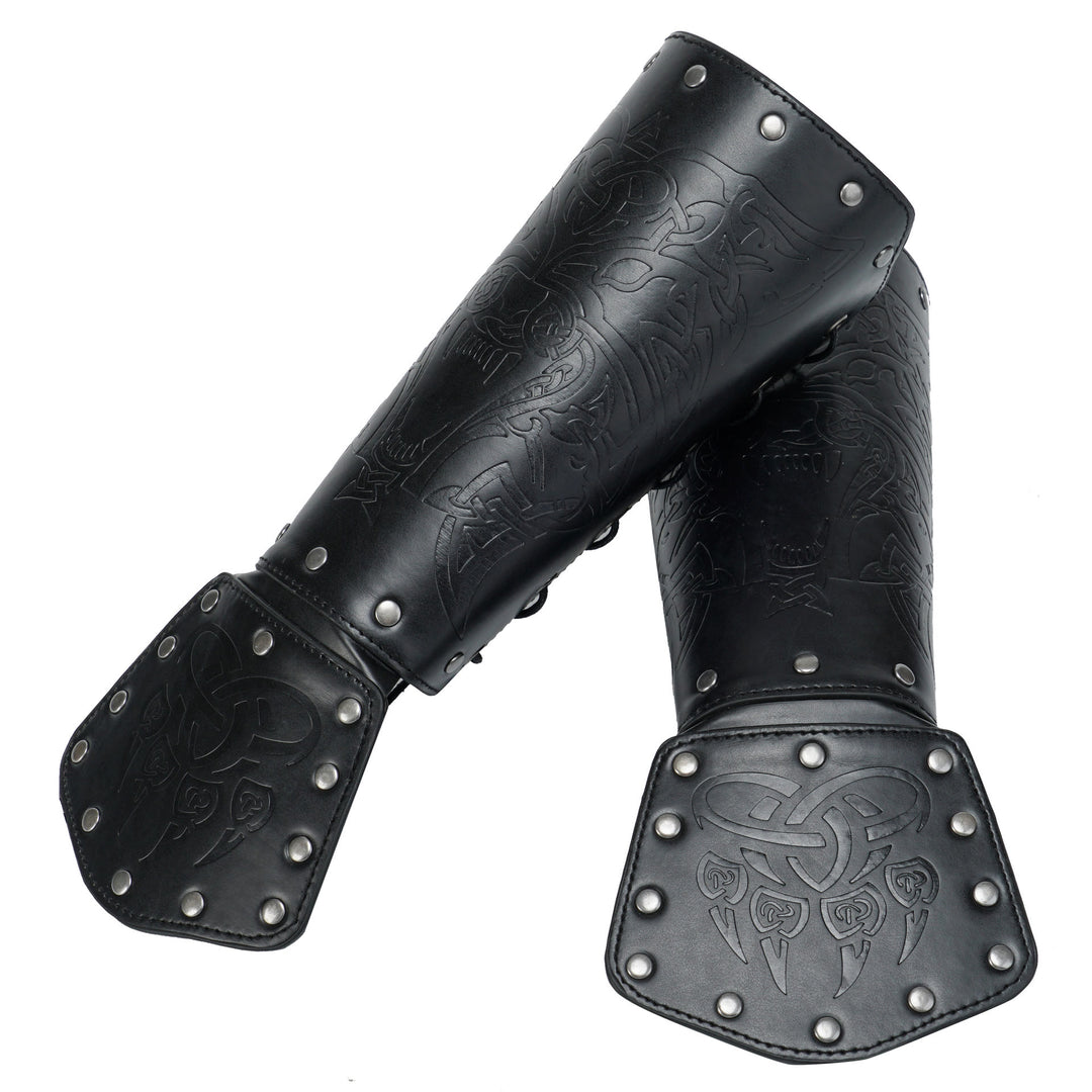 Armschienen aus WorldNorse Viking Wolf Triquetra Leder - Wolf#B - Schwarz - image 14