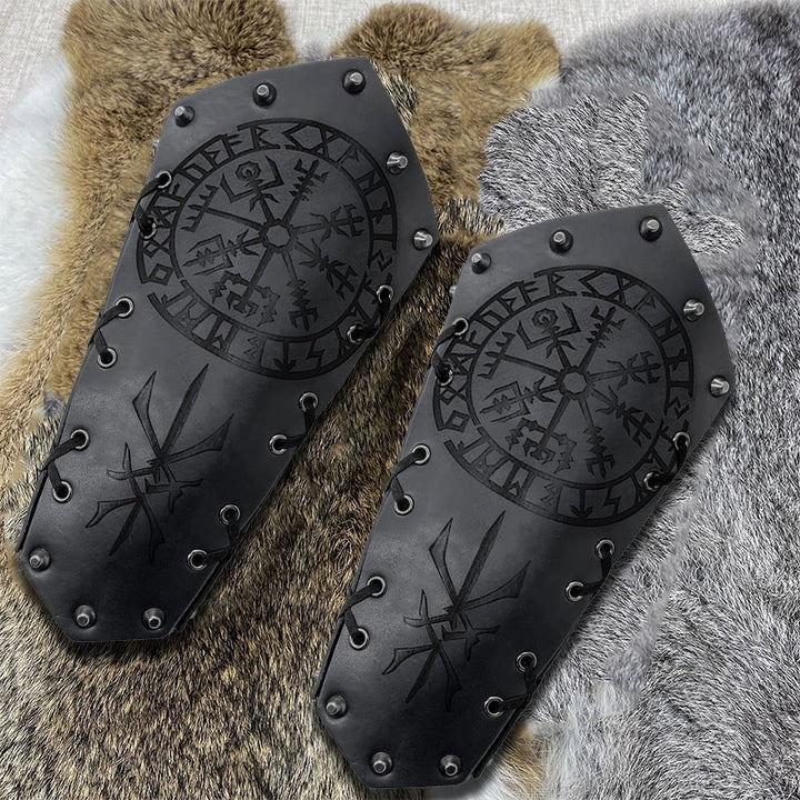 WorldNorse Armschienen mit Schnürung, Wikinger-Krieger, Eimer-Spikes - Vegvisir - Schwarz - image 21
