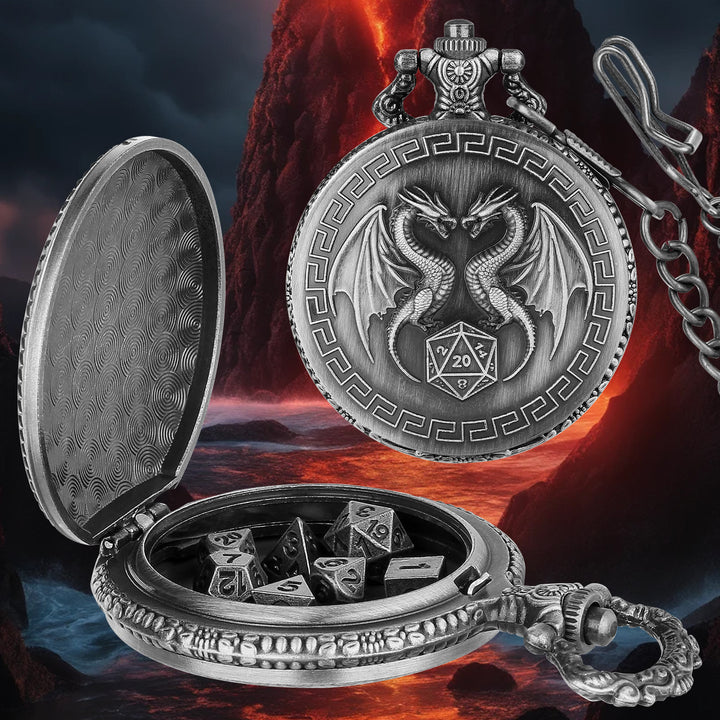 WorldNorse Doppeldrache Polyedrische Würfel Taillenkette - Taschenuhrgehäuse + Kette + Würfel - Silber - image 8