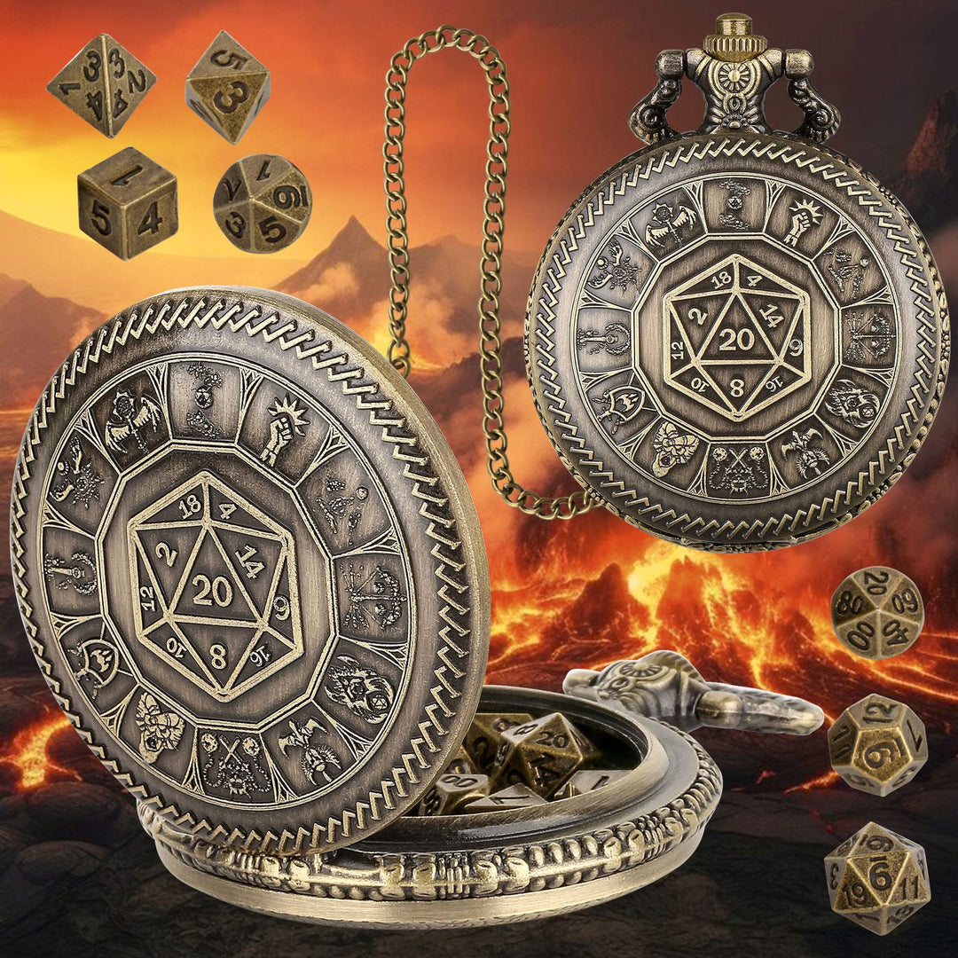 WorldNorse Geometrisches Mini-Würfelset, Taillenkette - Taschenuhrgehäuse + Kette + Würfel - Gold - image 1