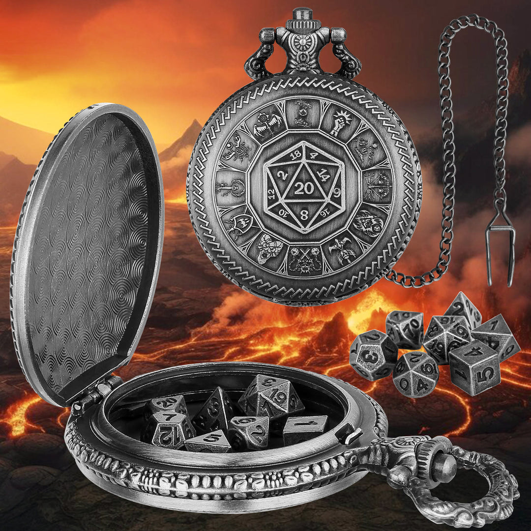 WorldNorse Geometrisches Mini-Würfelset, Taillenkette - Taschenuhrgehäuse + Kette + Würfel - Silber - image 7