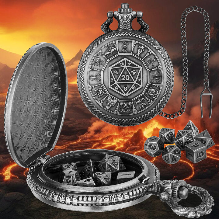 WorldNorse Geometrisches Mini-Würfelset, Taillenkette - Taschenuhrgehäuse + Kette + Würfel - Silber - image 6