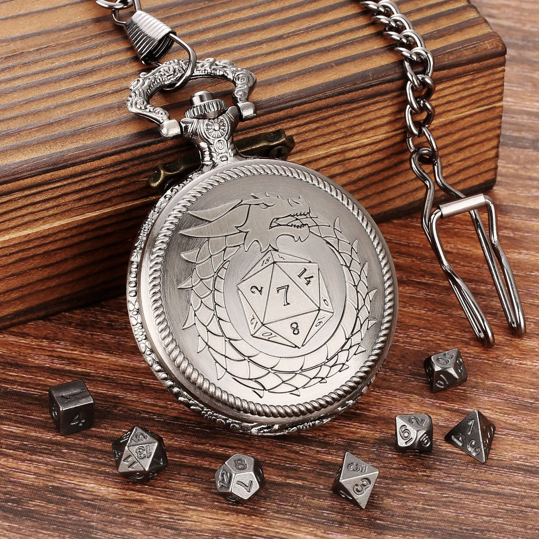 WorldNorse Bronze Drachen Mini Würfel Taille Kette - Taschenuhrgehäuse + Kette + Würfel - Silber - image 7