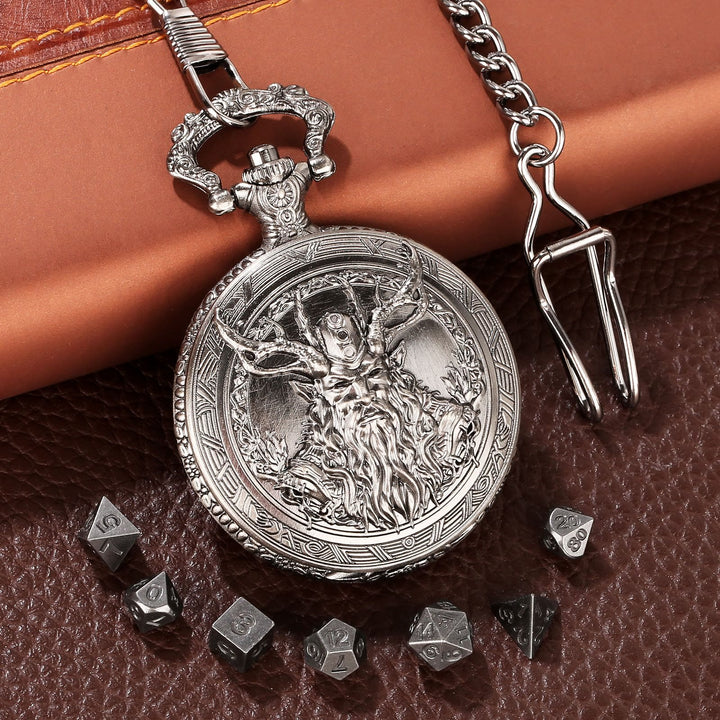 WorldNorse Retro Druidenwürfel-Hüftkette - Taschenuhrgehäuse + Kette + Würfel - Silber - image 6