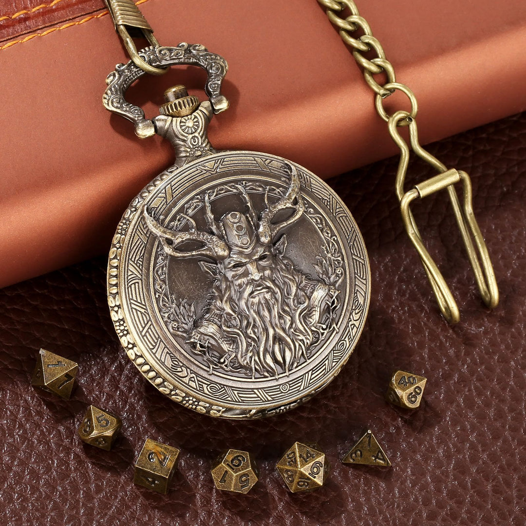 WorldNorse Retro Druidenwürfel-Hüftkette - Taschenuhrgehäuse + Kette + Würfel - Gold - image 1