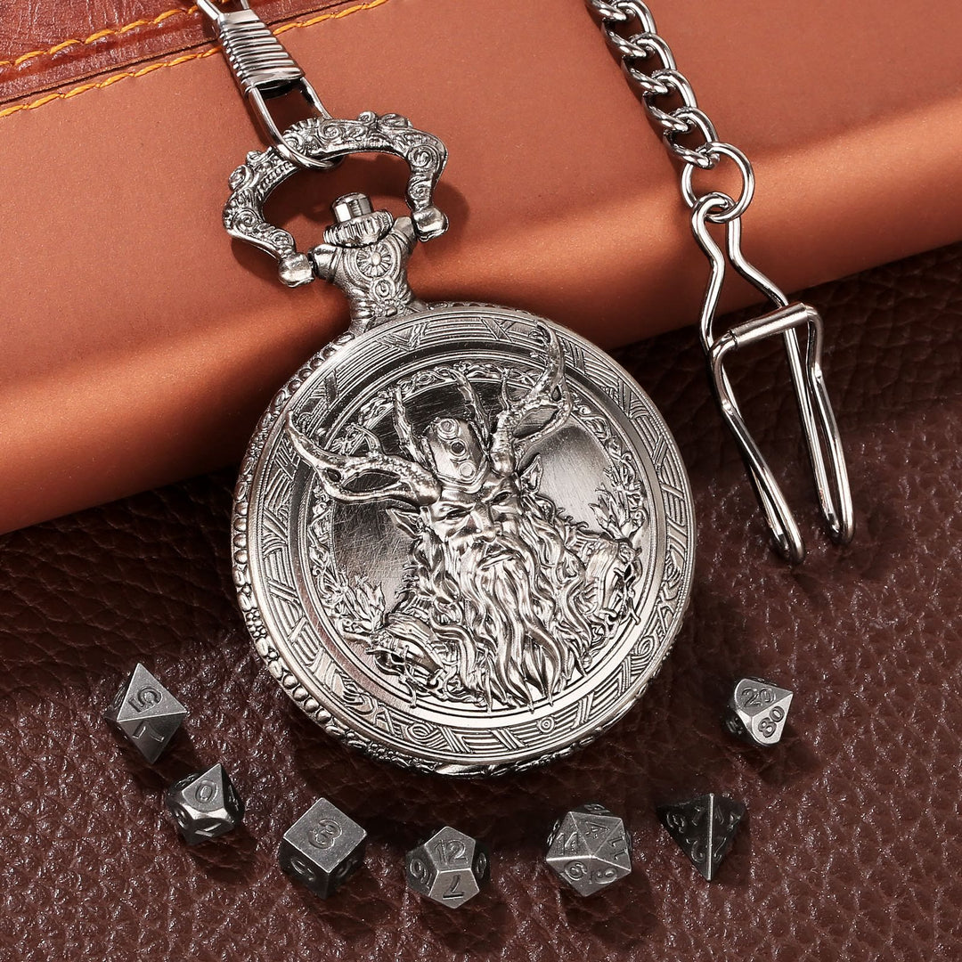 WorldNorse Retro Druidenwürfel-Hüftkette - Taschenuhrgehäuse + Kette + Würfel - Silber - image 7