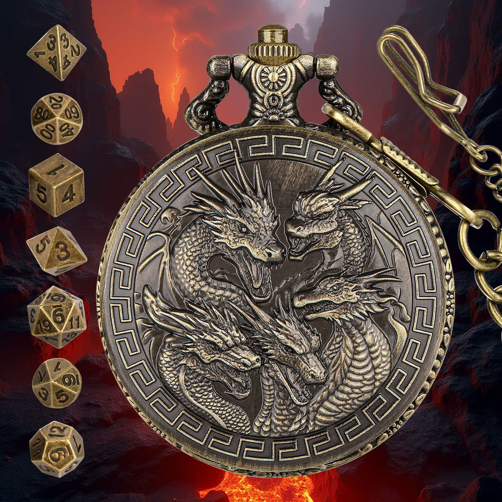 WorldNorse Wikinger-Hüftkette mit Würfelgravur - Taschenuhrgehäuse + Kette + Würfel - Gold - image 2