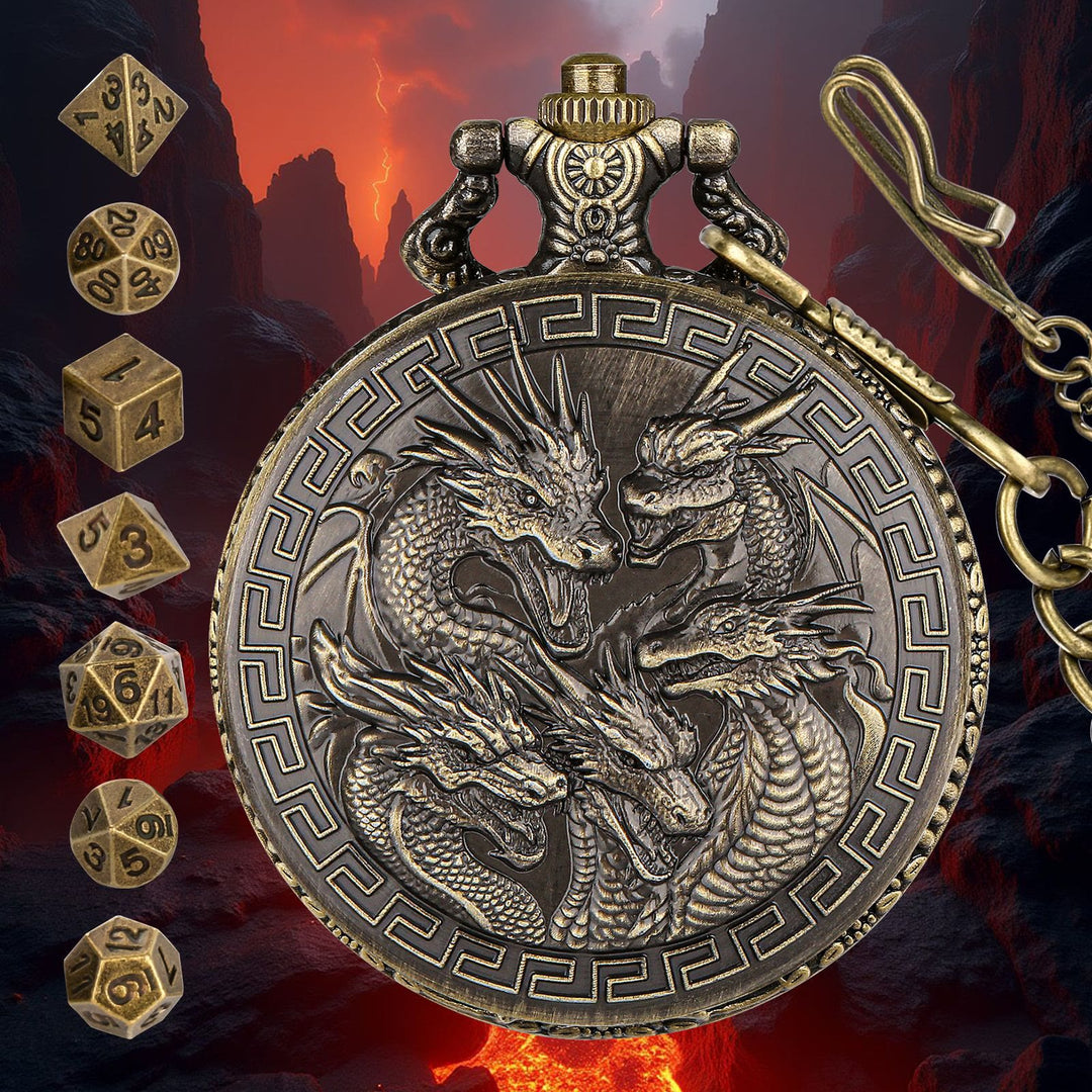 WorldNorse Wikinger-Hüftkette mit Würfelgravur - Taschenuhrgehäuse + Kette + Würfel - Gold - image 1