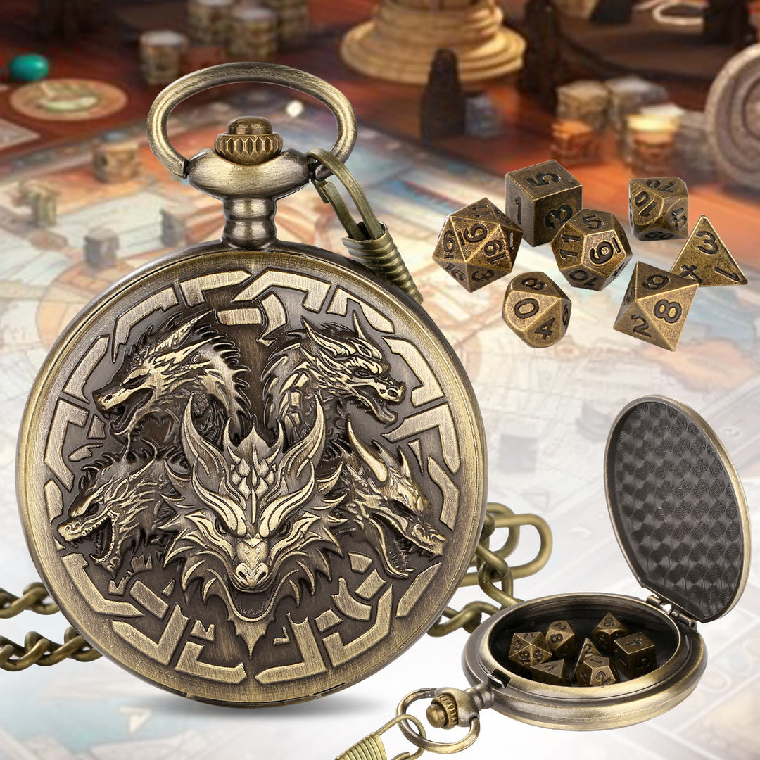 WorldNorse Nordischer Drache -Zubehör, Taillenkette - Taschenuhrgehäuse + Kette + Würfel - Gold - image 1