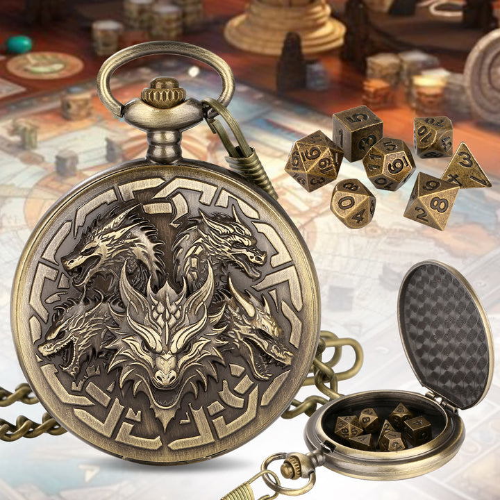 WorldNorse Nordischer Drache -Zubehör, Taillenkette - Taschenuhrgehäuse + Kette + Würfel - Gold - image 1