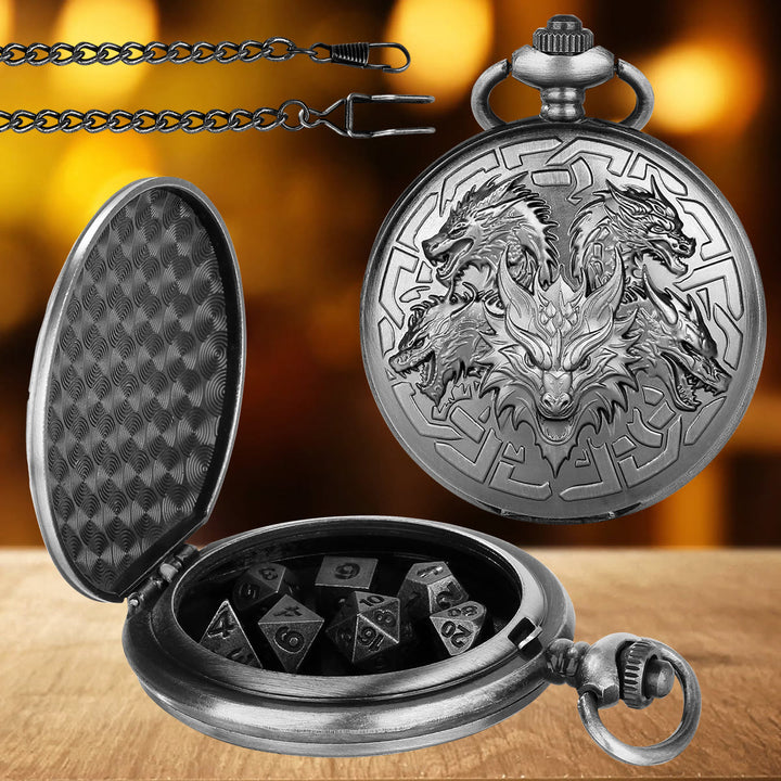 WorldNorse Nordischer Drache -Zubehör, Taillenkette - Taschenuhrgehäuse + Kette + Würfel - Silber - image 7