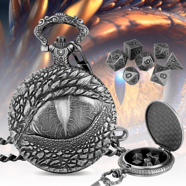 WorldNorse Dragon Eye Seven Dice Taillenkette - Taschenuhrgehäuse + Kette + Würfel - Silber - image 0