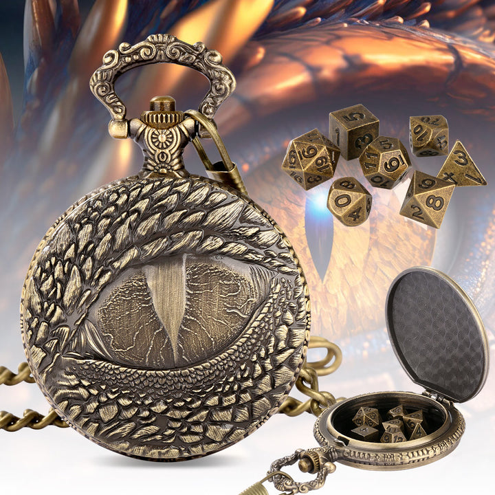 WorldNorse Dragon Eye Seven Dice Taillenkette - Taschenuhrgehäuse + Kette + Würfel - Gold - image 6