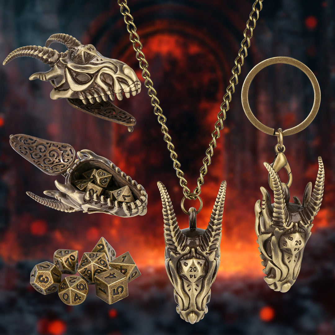 WorldNorse Wikinger-Drachenkopf-Würfel-Halskette/Schlüsselanhänger - Schlüsselanhänger + Halskette - Gold - image 1