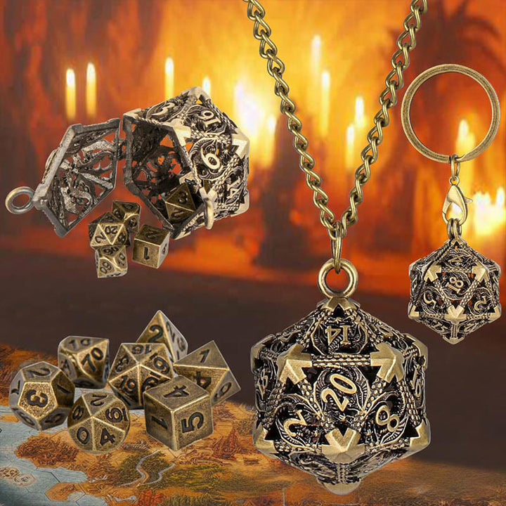 WorldNorse Halskette/Hüftkette/Schlüsselanhänger mit 20 hohlen Würfeln - Schlüsselanhänger + Halskette - Gold - image 0