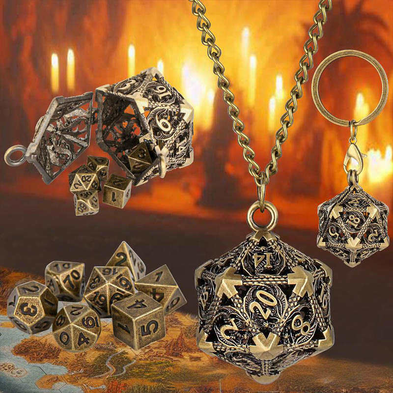 WorldNorse Halskette/Hüftkette/Schlüsselanhänger mit 20 hohlen Würfeln - Schlüsselanhänger + Halskette - Gold - image 1