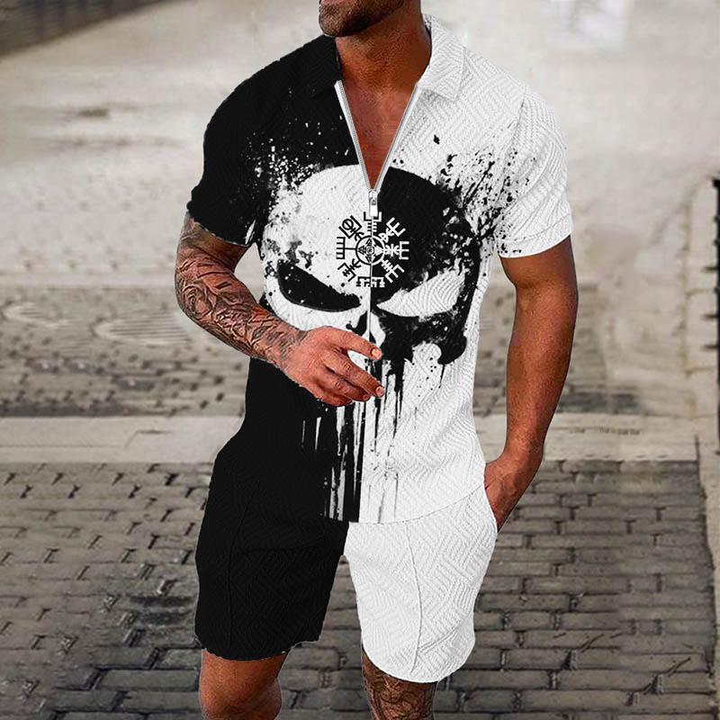 WorldNorse Valhalla – Zweifarbiges Combat-Poloshirt und Shorts -Set