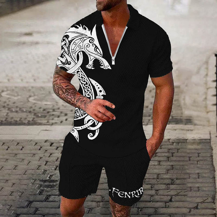 WorldNorse Fenrir Celtic Wolf Poloshirt und Shorts , Kombi-Set
