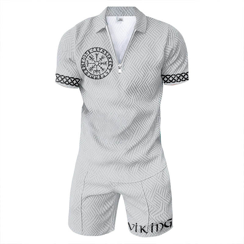 WorldNorse – Set aus Poloshirt und Shorts mit Keltischer Knoten und Vegvisir