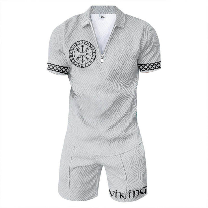WorldNorse – Set aus Poloshirt und Shorts mit Keltischer Knoten und Vegvisir