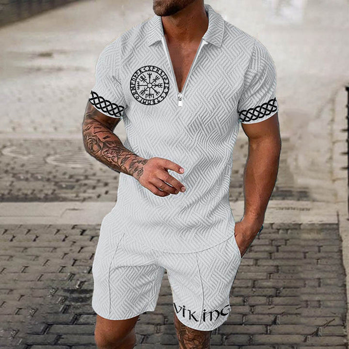 WorldNorse – Set aus Poloshirt und Shorts mit Keltischer Knoten und Vegvisir