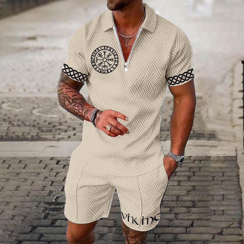WorldNorse – Set aus Poloshirt und Shorts mit Keltischer Knoten und Vegvisir - Beige - US/UK/AU52，EU62 (6XL) - image 0