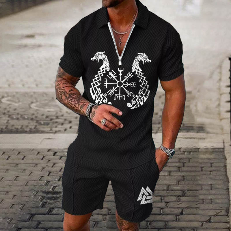 WorldNorse – Kombiset aus Poloshirt und Shorts mit Nordischer Drache Valknut