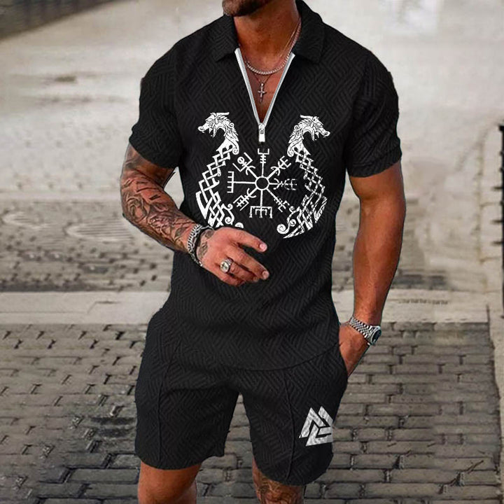 WorldNorse – Kombiset aus Poloshirt und Shorts mit Nordischer Drache Valknut
