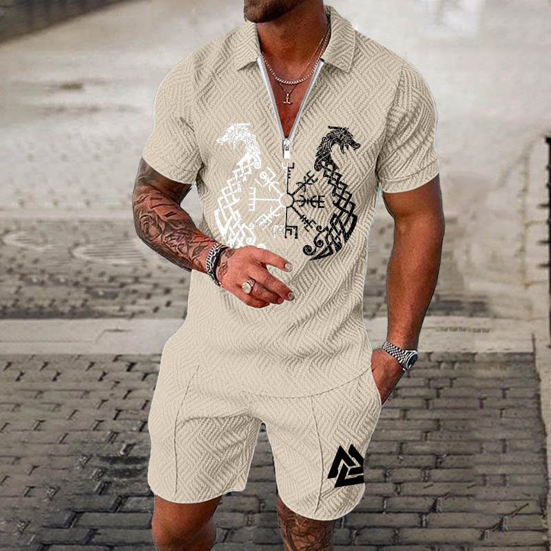 WorldNorse – Kombiset aus Poloshirt und Shorts mit Nordischer Drache Valknut
