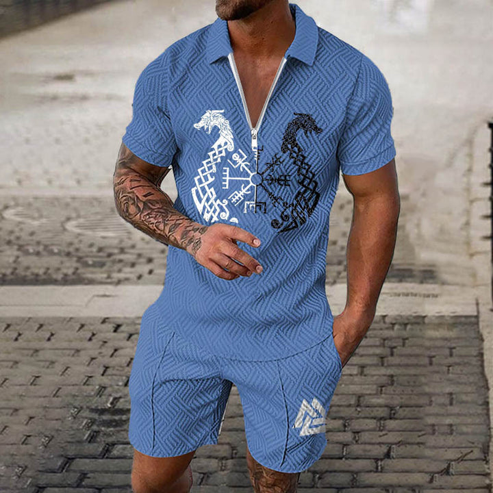 WorldNorse – Kombiset aus Poloshirt und Shorts mit Nordischer Drache Valknut - Blau - US/UK/AU52，EU62 (6XL) - image 0