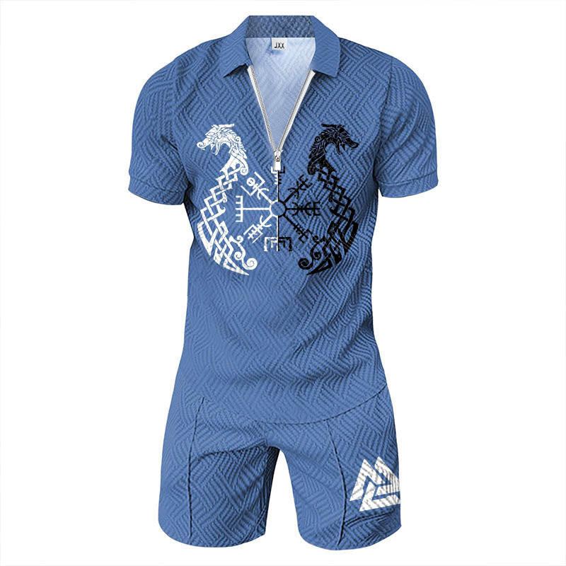 WorldNorse – Kombiset aus Poloshirt und Shorts mit Nordischer Drache Valknut - image 1