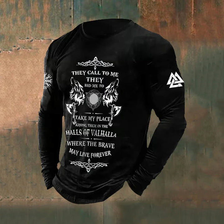 WorldNorse Wikinger Axt Wolves Slogan Langes T-Shirt - Schwarz - US/UK/AU50, EU60 (5XL) - image 0