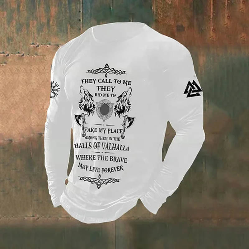 WorldNorse Wikinger Axt Wolves Slogan Langes T-Shirt - Weiß - US/UK/AU50, EU60 (5XL) - image 1