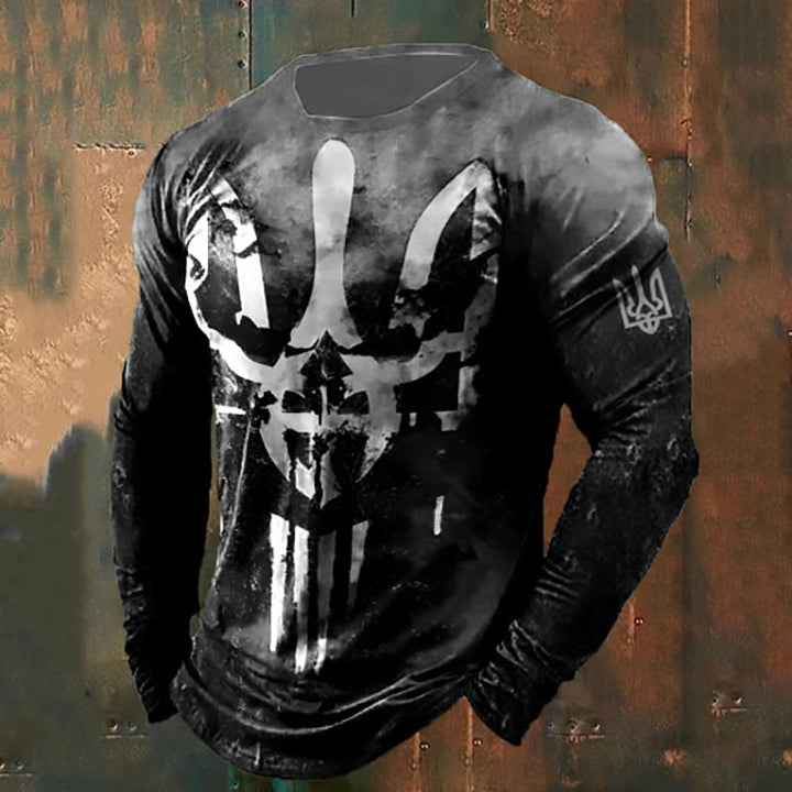 WorldNorse Herren Skull Trident Langes T-Shirt - Schwarz & Grau - US/UK/AU50, EU60 (5XL) - image 0