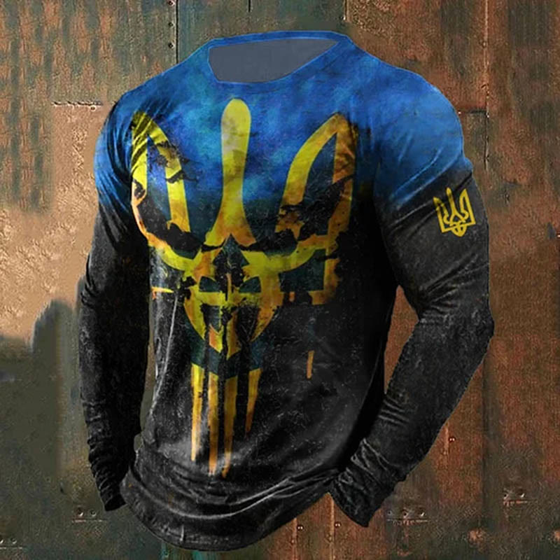WorldNorse Herren Punisher Skull Trident Langes T-Shirt - Schwarz & Blau - US/UK/AU50, EU60 (5XL) - image 2