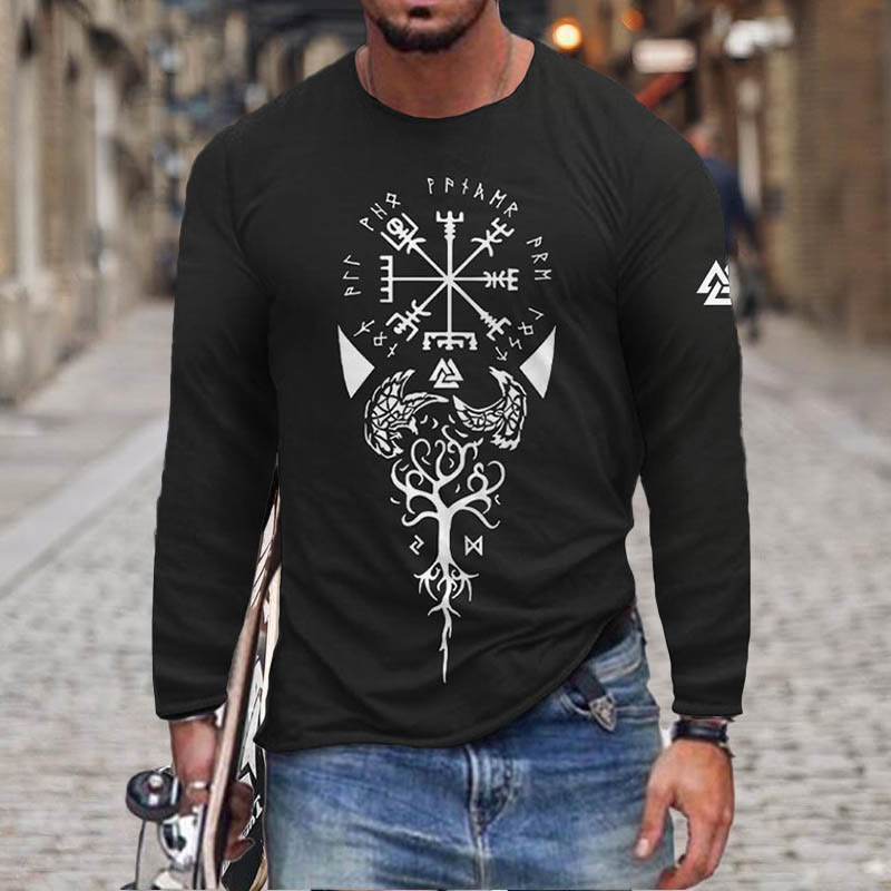 WorldNorse Yggdrasil Vegvisir Raven Langes T-Shirt - Schwarz - US/UK/AU50, EU60 (5XL) - image 1