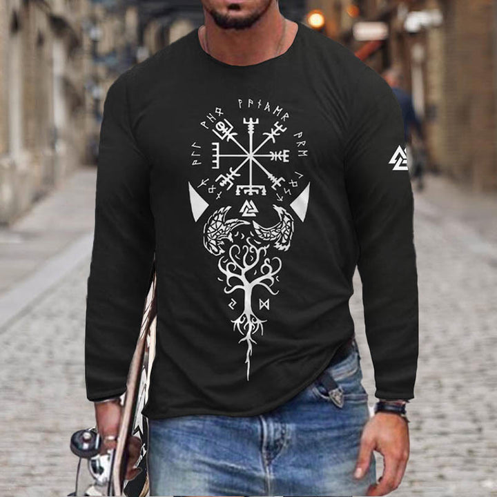 WorldNorse Yggdrasil Vegvisir Raven Langes T-Shirt - Schwarz - US/UK/AU50, EU60 (5XL) - image 1