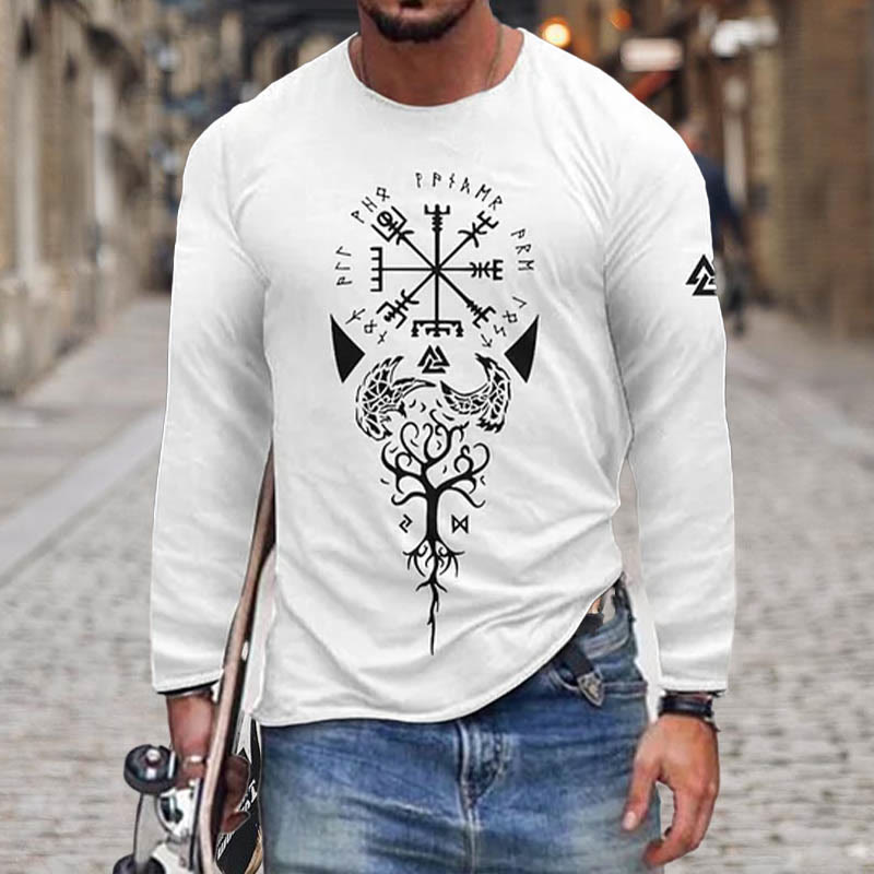 WorldNorse Yggdrasil Vegvisir Raven Langes T-Shirt - Weiß - US/UK/AU50, EU60 (5XL) - image 1