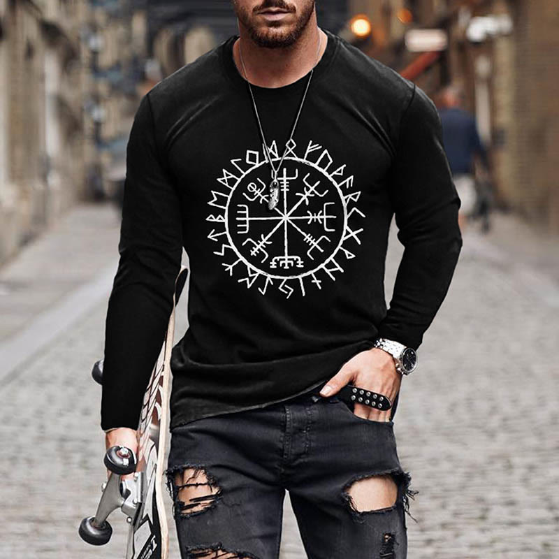 WorldNorse Viking Mythology Vegvisir Kompass Langes T-Shirt - Weiß - US/UK/AU50, EU60 (5XL) - image 0