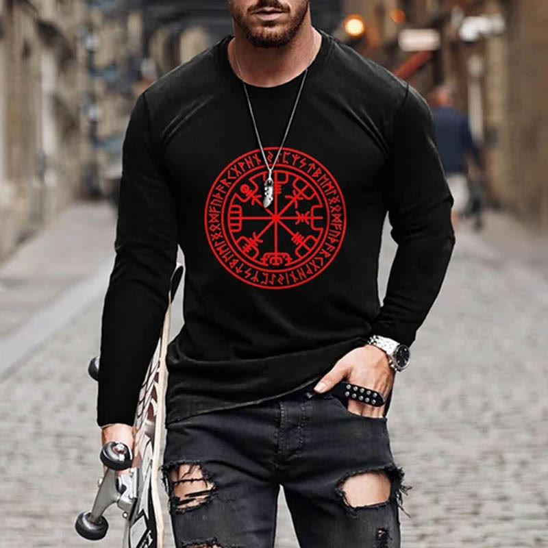 WorldNorse Viking Mythology Vegvisir Kompass Langes T-Shirt - Rot - US/UK/AU50, EU60 (5XL) - image 1