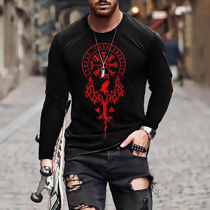 WorldNorse Baum des Lebens Vegvisir Raven Langes T-Shirt - Rot - US/UK/AU50, EU60 (5XL) - image 0