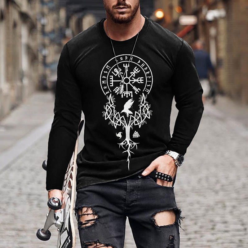 WorldNorse Baum des Lebens Vegvisir Raven Langes T-Shirt - Weiß - US/UK/AU50, EU60 (5XL) - image 1