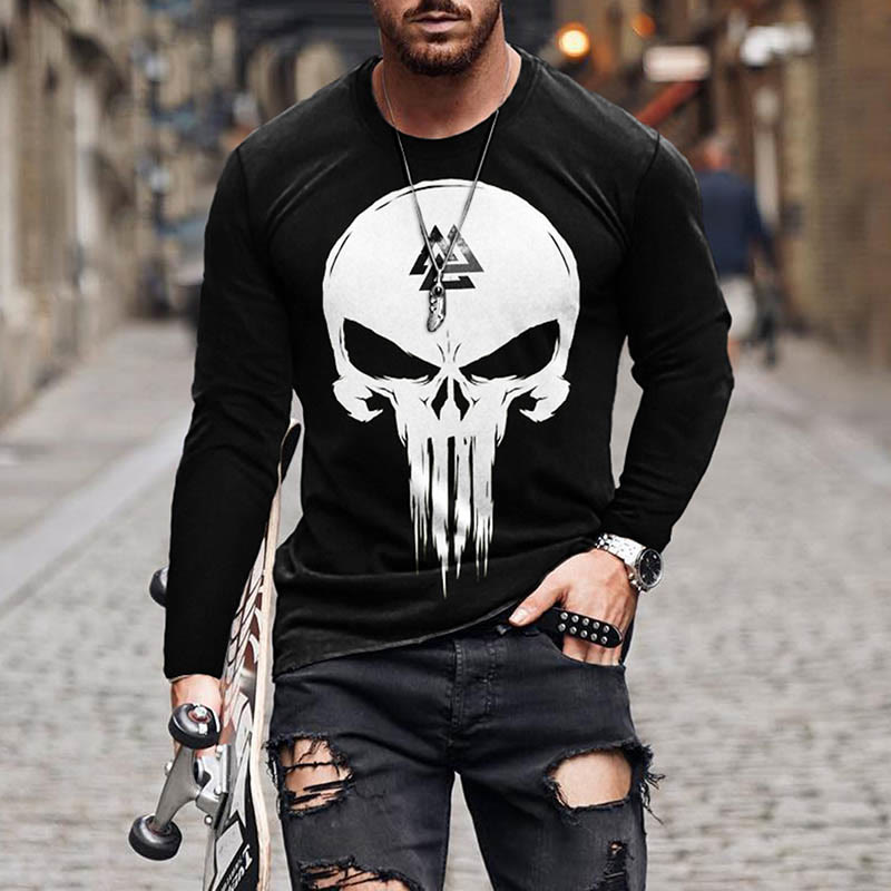 WorldNorse Viking Retro Totenkopf Valknut Langes T-Shirt - US/UK/AU50, EU60 (5XL) - image 1