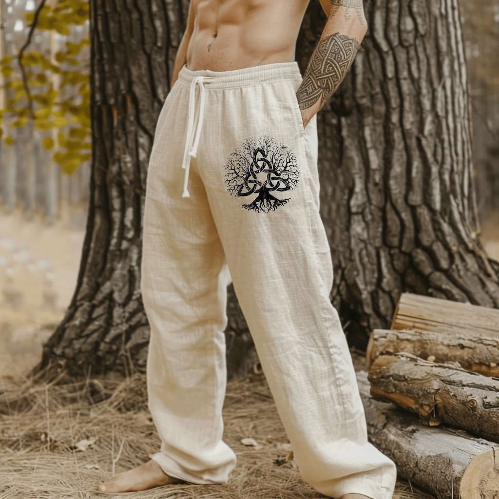 WorldNorse Wikinger-Leinenhose mit Lebensbaum und Triquetra - US/UK/AU50, EU60 (5XL) - image 0