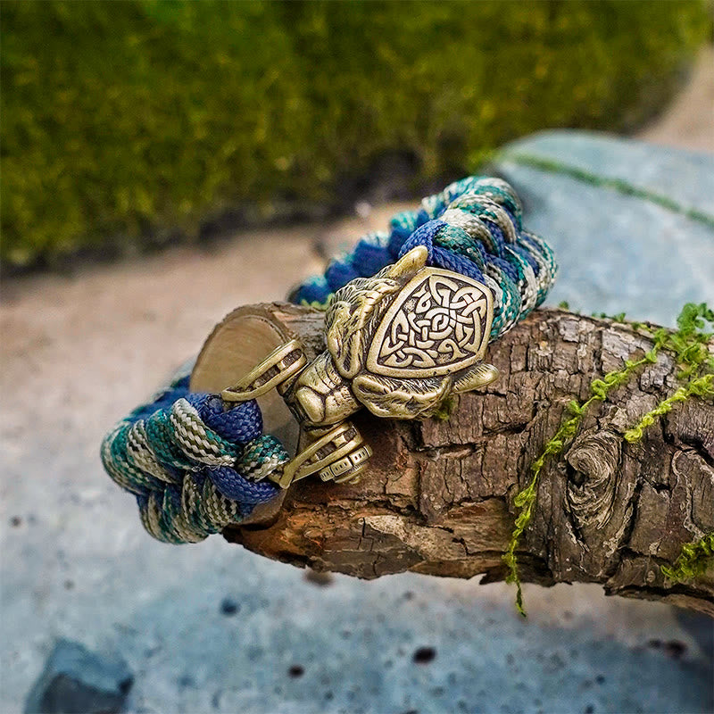 WorldNorse Wikinger-Armband mit Leopardenschild und Paracord-Flechtmotiv - image 1