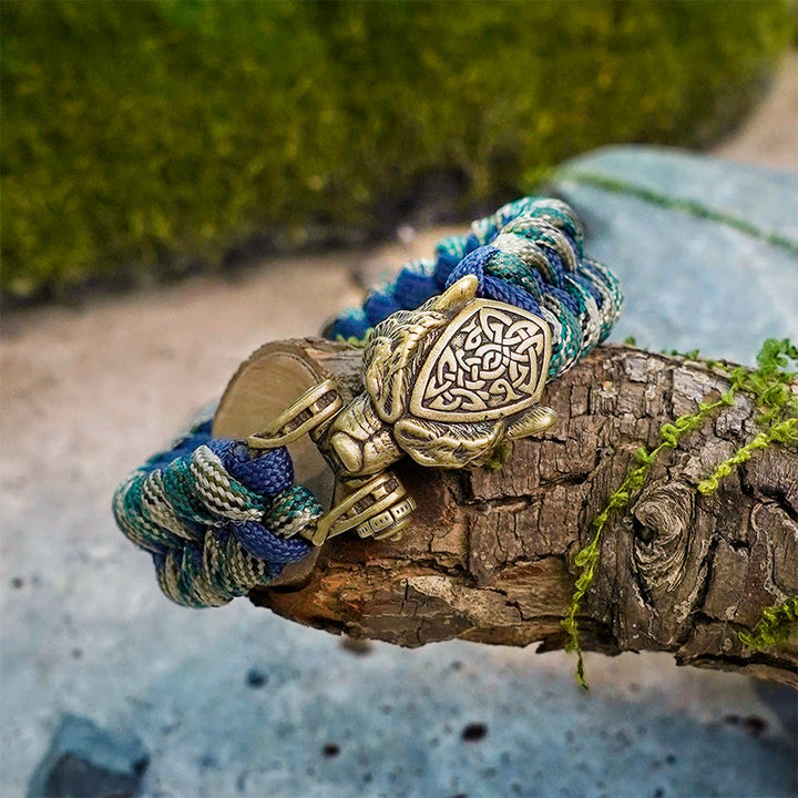 WorldNorse Wikinger-Armband mit Leopardenschild und Paracord-Flechtmotiv - image 1