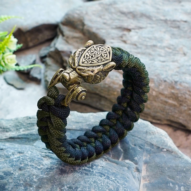 WorldNorse Wikinger-Armband mit Leopardenschild und Paracord-Flechtmotiv - Grün & Schwarz - Innenumfang: 24 cm (Gesamtlänge 28 cm) - image 9
