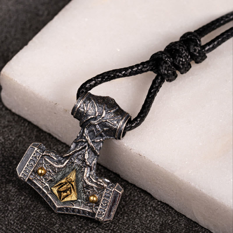 WorldNorse Halskette aus handgefertigtem 925er Silber mit Mjölnir -Anhänger aus Stonehenge - Mit Wachsseil - image 1